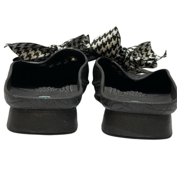 OKABASHI BLACK SLIDE SANDALS WITH CHECKERED BOW SZ ML - Picture 3 of 10